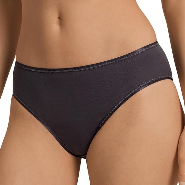Hanro Women's Cotton Seamless Hi-Cut Full Brief 1626, Black Pearl