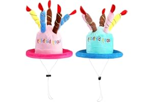 Zheigaoxea 2 Pack Cute Dog Cat Birthday Cake Hat with Colorful Candles Adjustable Strap for Pet Birthday Party Supplies Decor