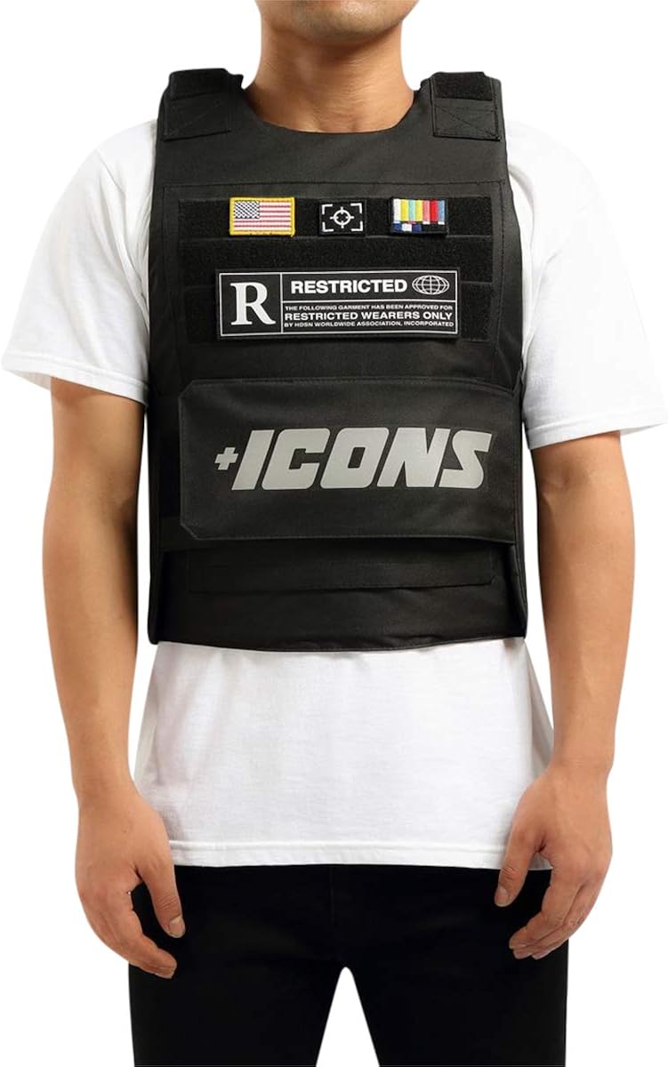 HUDSON Outerwear Men's Icon Reflective Fashion Vest with Adjustable Velcro Straps and Patches, Black: Clothing