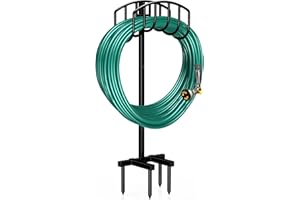 Winpull Garden Hose Holder Detachable Heavy Duty Metal Water Hose Hanger, Freestanding Hose Storage Stand Rack for Outside (Black)