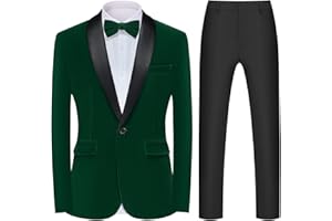 MAGE MALE Men's 2 Piece Velvet Suit Peak Lapel One Button Slim Fit Tuxedo Blazer Party Dinner Jacket & Pants