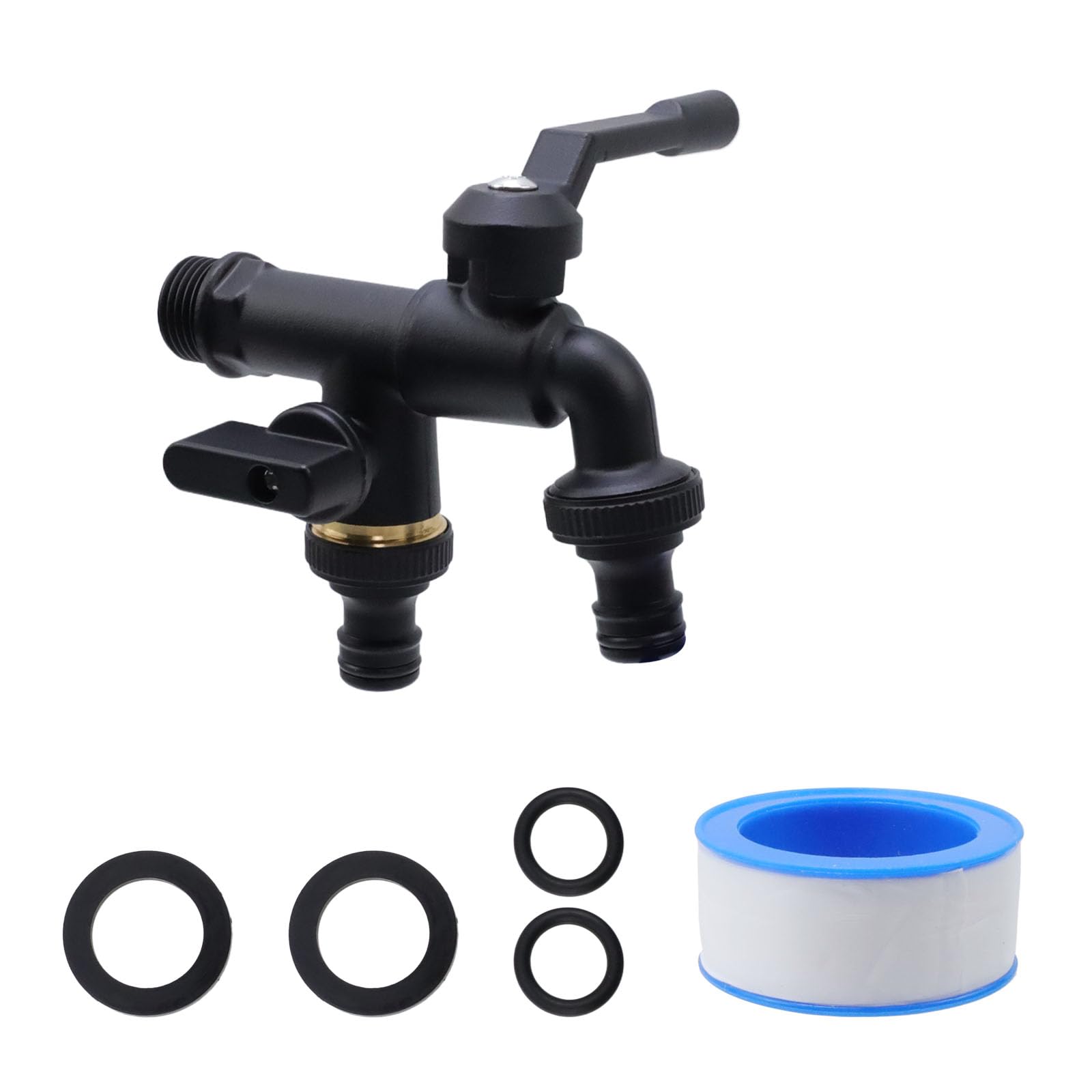 Photo 1 of Antrader Black Double Taps Water Faucet,1/2" Pure Copper Frost Proof Outside Spigot Replacement,2 Way Wall Mounted Brass Water Tap with Independent Handle for Lawns,Balcony,1Pcs