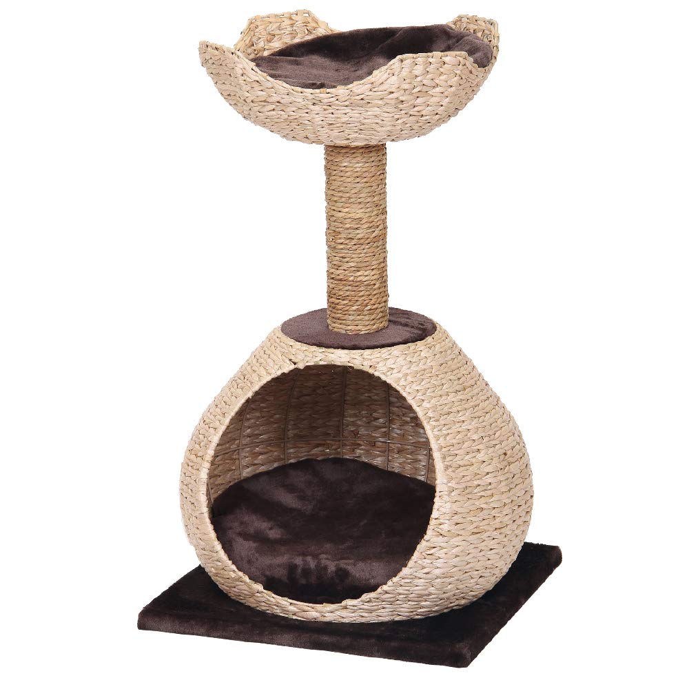 Croci Natural Blossom - Scratching post for adult cats, large and small, scratchable parts in natural materials, with seats, removable cushions, Measure 50x50x87,5 CM