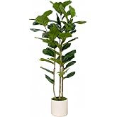 Artificial Fiddle Leaf Fig Tree 6FT with White Tall Planter-Large Faux Tree Tall Fake Floor Plant in Pot,Artificial Plants Indoor for Home Office Living Room D&eacute;cor(Lyrata 6FT)