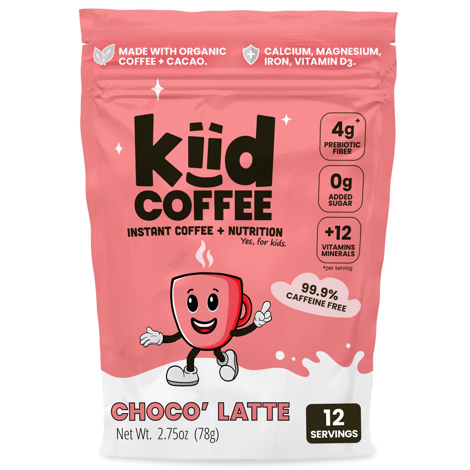 Kiid Coffee Chocolate Latte - 99.9% Caffeine Free - Organic Decaf