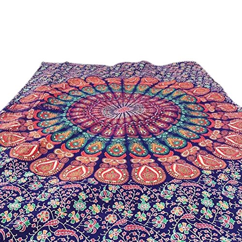 Usstore 148cmX210cm Bohemian Round Hippie Beach Throw Pool Home Beach Cover Up Dress Swimwear Bathing Suit Kimono Tunic Yoga Mat Fringing (C) - Thumbnail 2
