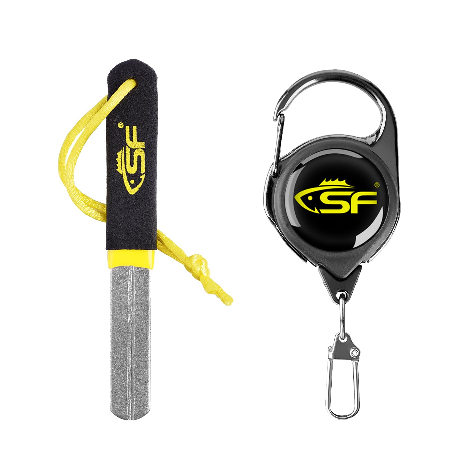 SF Fishing Hook Sharpener Hook File Portable Grinding Tool Double-Sided Diamond Grit with Zinger Retractor