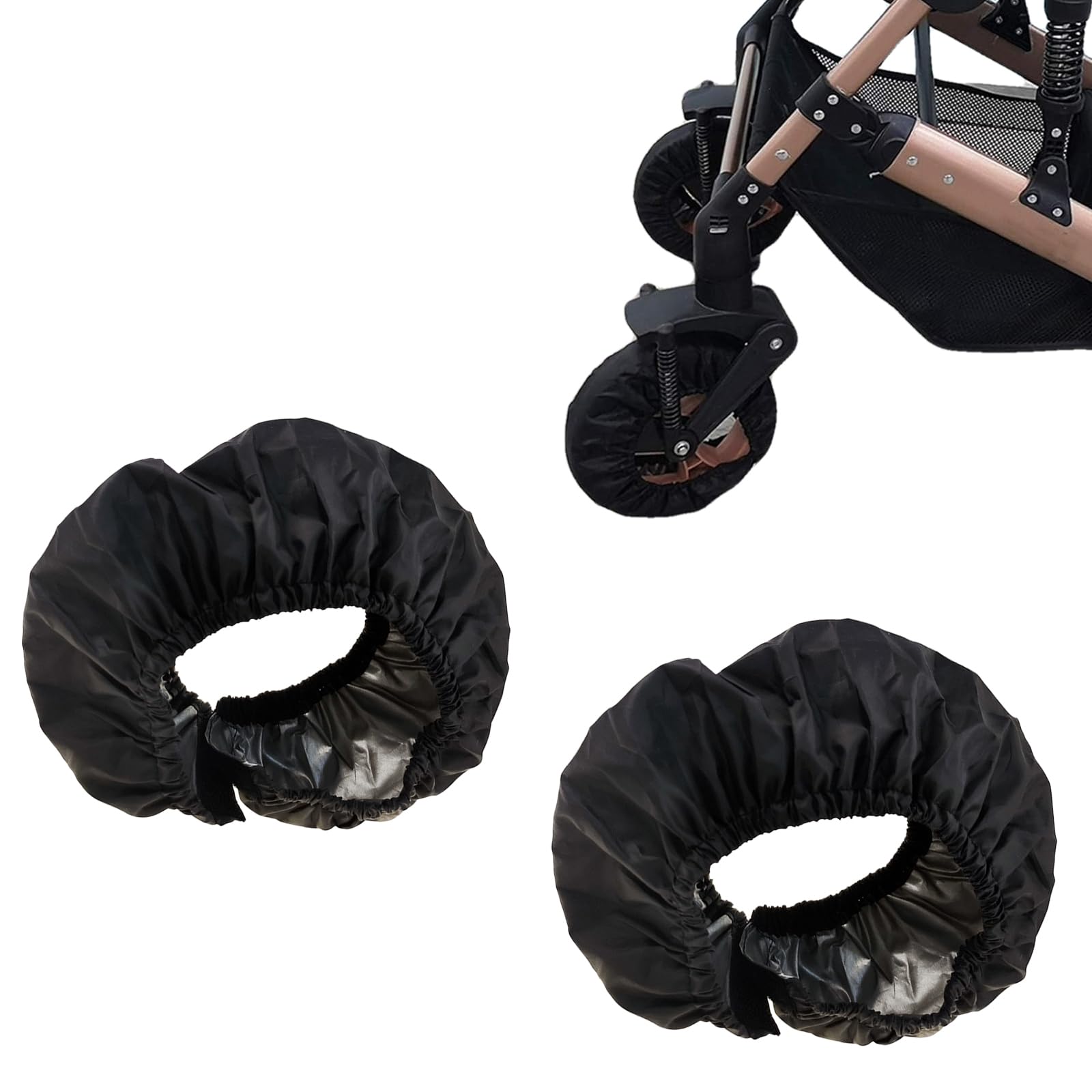 Photo 1 of 2 Pcs Stroller Wheel Protectors Black Dustproof Stroller Wheelchair Tire Protectors for Child Kid Jogger Wheels Protection Covers (S, 7.87” Diameter) (Black)