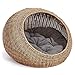 D+GARDEN Wicker Cat Bed Dome for Medium Indoor Cats – a Covered Cat Hideaway Hut of Rattan Houses Pets in Dome Basket, Washablethumb 1