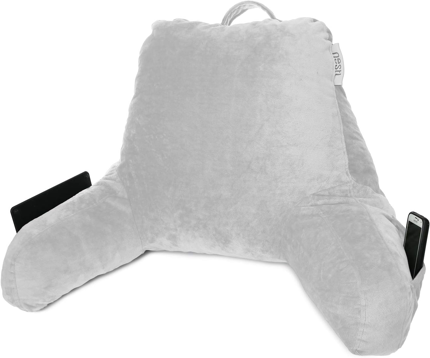 Nestl Reading Pillow, Medium Bed Rest Pillow with Arms for Kids Teens & Adults – Premium Shredded Memory Foam TV Pillow - Silver: Home & Kitchen