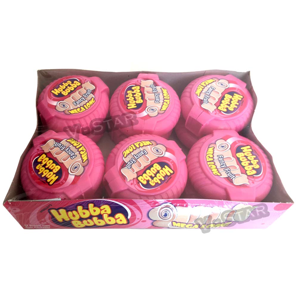 WRIGLEY'S HUBBA BUBBA FANCY FRUIT MEGA LONG TAPE BUBBLEGUM 12 PACK FULL BOX