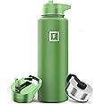 IRON °FLASK Camping & Hiking Hydration Flask with 3 Lids - Stainless Steel, Double Walled & Vacuum Insulated Water Bottle - Leak Proof & BPA Free (Apple Green, Straw - 40 oz)