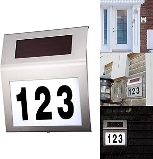 1PCS Hausnummernleuchte Solar, FORNORM Solar Beleuchtete Hausnummer mit 2 LED Beleuchtung, Lichtsensor, IP44 Wasserdicht, Einschließlich Nummern 0-9 & Buchstaben A-H, Cool Weiß 6000K
