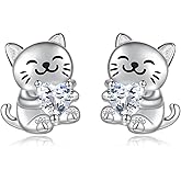 Sterling Silver Animal Stud Earrings: Hypoallergenic Cow Bee Axolotl Fox Penguin Cat Bat Bunny Elephant Panda Pig Earrings Cute Jewelry Gifts for Women