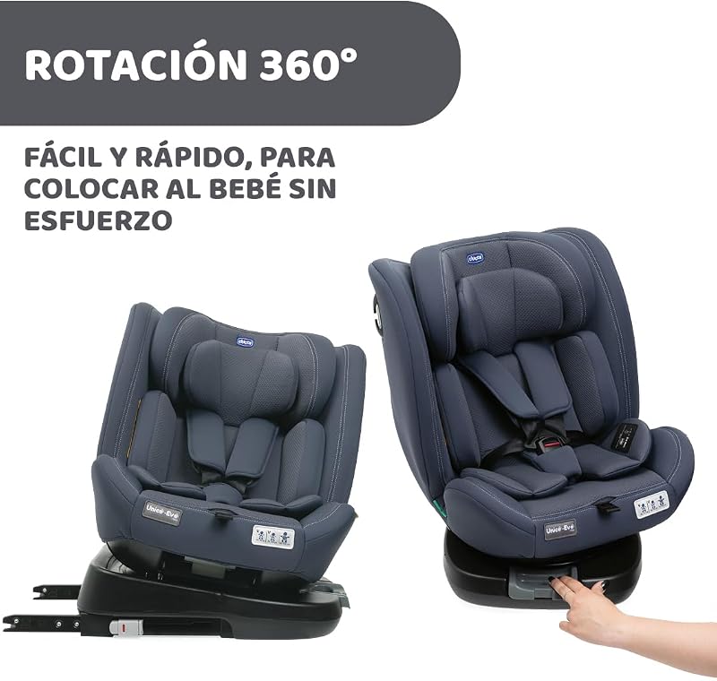 Unico EVO I'Size Classic, Silla de Coche ISOFIX para Bebés y Niños de 40 a 150 cm, Grupo 0123 Desde Recién Nacido hasta 12 Años, Giratoria 360º, Reductor, Ajustable y Protección Lateral, Negra
