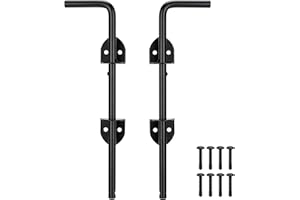 YONSIN 12" Cane Bolt Heavy Duty Drop Rod Gate Stopper Hardware, Gate Ground Latch for Wooden Fences Metal Gates Doors, Gate Drop Pin for Holding Gate to The Ground, Black Finish, 2 Pack