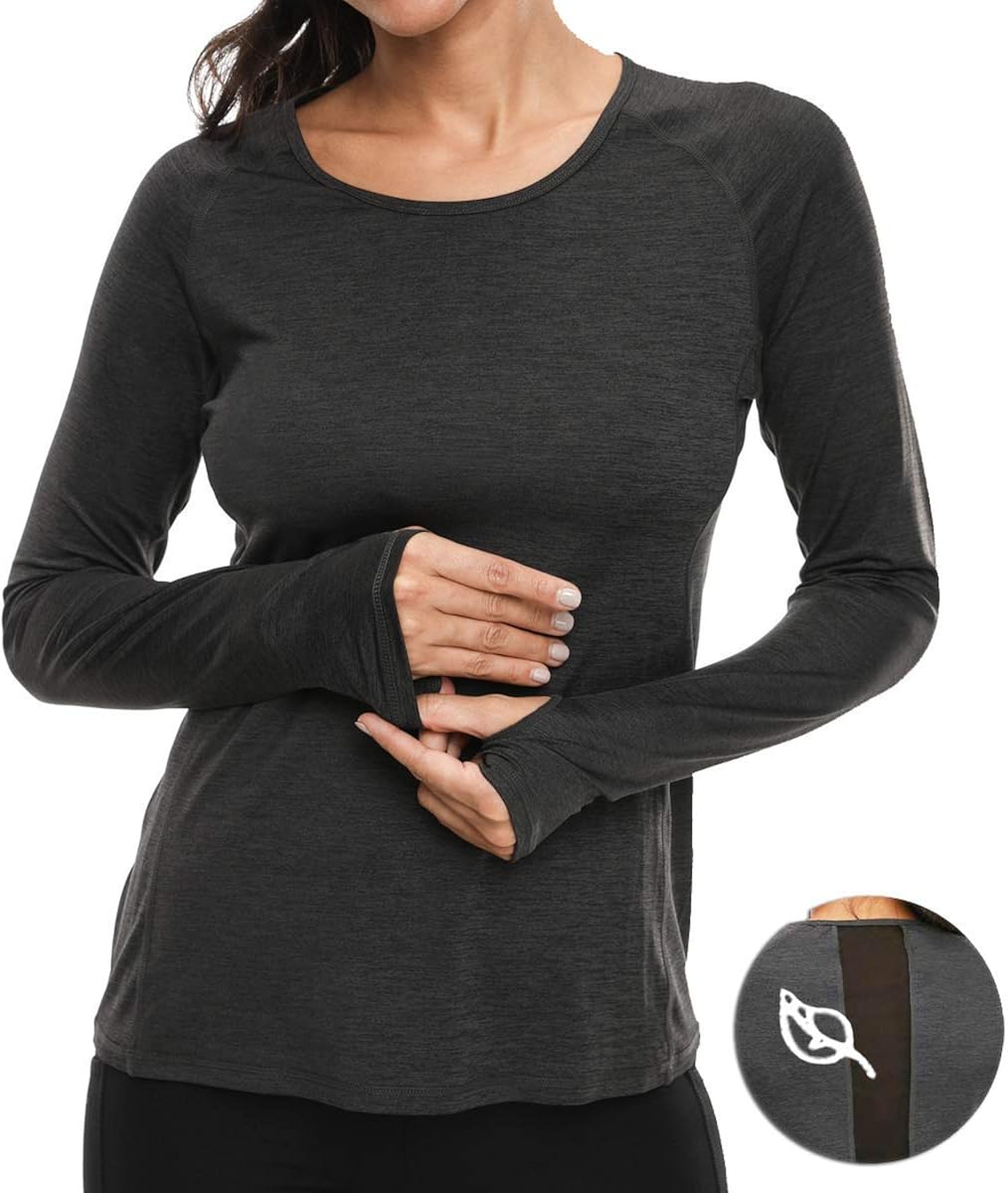 VUTRU Women's Long Sleeves Workout T Shirt Breathable Sports Running Yoga Tops w Thumb Holes : Clothing