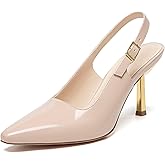 Athlefit Women's High Stiletto Slingback Heels Elegant Closed Square Toe Dress Pumps Shoes for Bridal Wedding Work Party