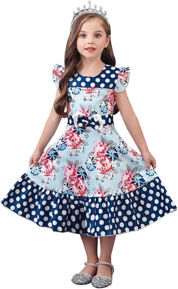 LLQKJOH Girl Dress Kids Ruffles Lace Party Wedding Bridesmaid Dresses