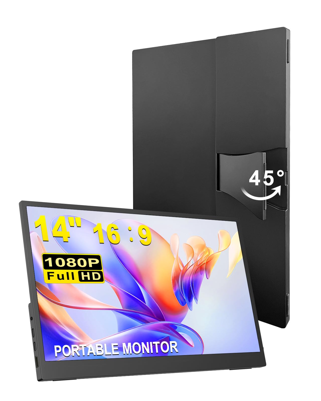Viyivwine Portable Monitor, 14" Gaming Display 1000:1 USB-C&HDMI 1080P IPS Speaker External Ultra Slim Travel Monitor for Laptop Mac Phone Xbox Switch