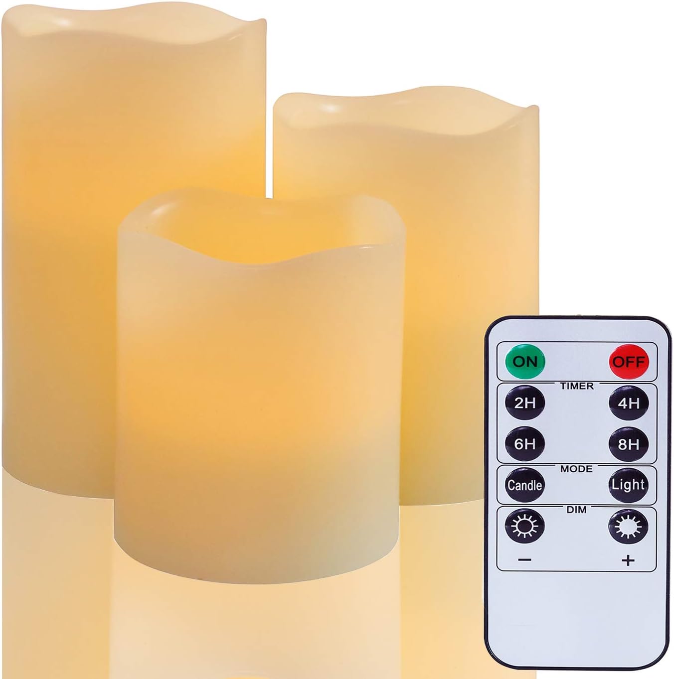 Flameless Battery Operated LED Candles Real Wax Pillar with Remote Control Flickering Electric Fake Lights for Decoration Christmas Wedding Birthday Party Outdoor Votive Diwali Garden(Set of 3 Ivory) - Image 3