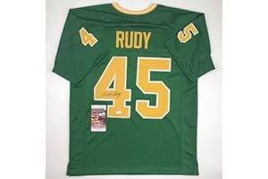 HOFSM.COM HALL OF FAME SPORTS MEMORABILIA Autographed/Signed Rudy Ruettiger Notre Dame Green Rudy College Football Jersey JSA COA
