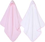 Adore Home Hooded Baby Towel Set 2x 100% Cotton Pink & White 65x65cm view 1