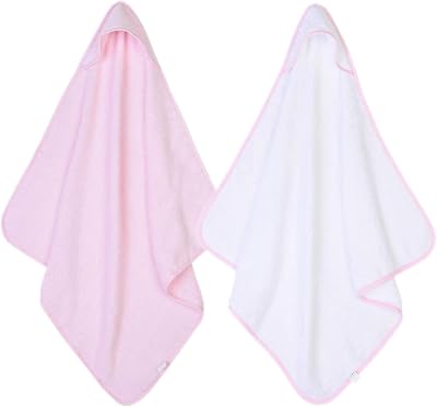 Adore Home Hooded Baby Towel Set 2x 100% Cotton Pink & White 65x65cm
