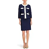Le Suit Women's Petite Jewel Neck Framed Blazer & Skim Skirt, 2pc Set, Indigo/Vanilla ICE
