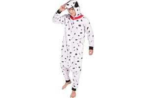 Kidukso Adult Spotted Dog Onesie Animal Dalmatian Dog Costume Cartoon Dog Pajamas Halloween Cosplay Sleepwear for Women Men