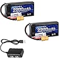 URGENEX 2S Lipo Battery 2200mAh 7.4V RC Battery with XT60 Plug 50C(Burst 80C) High Discharge Rate Battery with Charger Fit for RC Car Truggy Airplane FPV Drone UAV Quadcopter Helicopter Racing Model