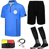 VKT Soccer Referee Kit Soccer Referee Shirt Jersey Shorts Ref Socks Whistle Red Yellow Card for Men & Women Halloween Costume