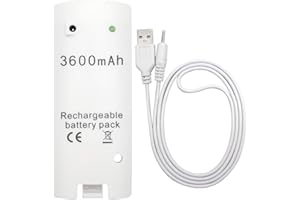 OSTENT 3600mAh Rechargeable Battery Pack Charging Cable for Nintendo Wii Remote Controller Color White