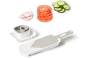 Starfrit V-Slicer Handheld Mandoline – Adjustable Slice 1-3.5mm – Ergonomic Pushers & Safety Guard – Perfect for Onions, Carr