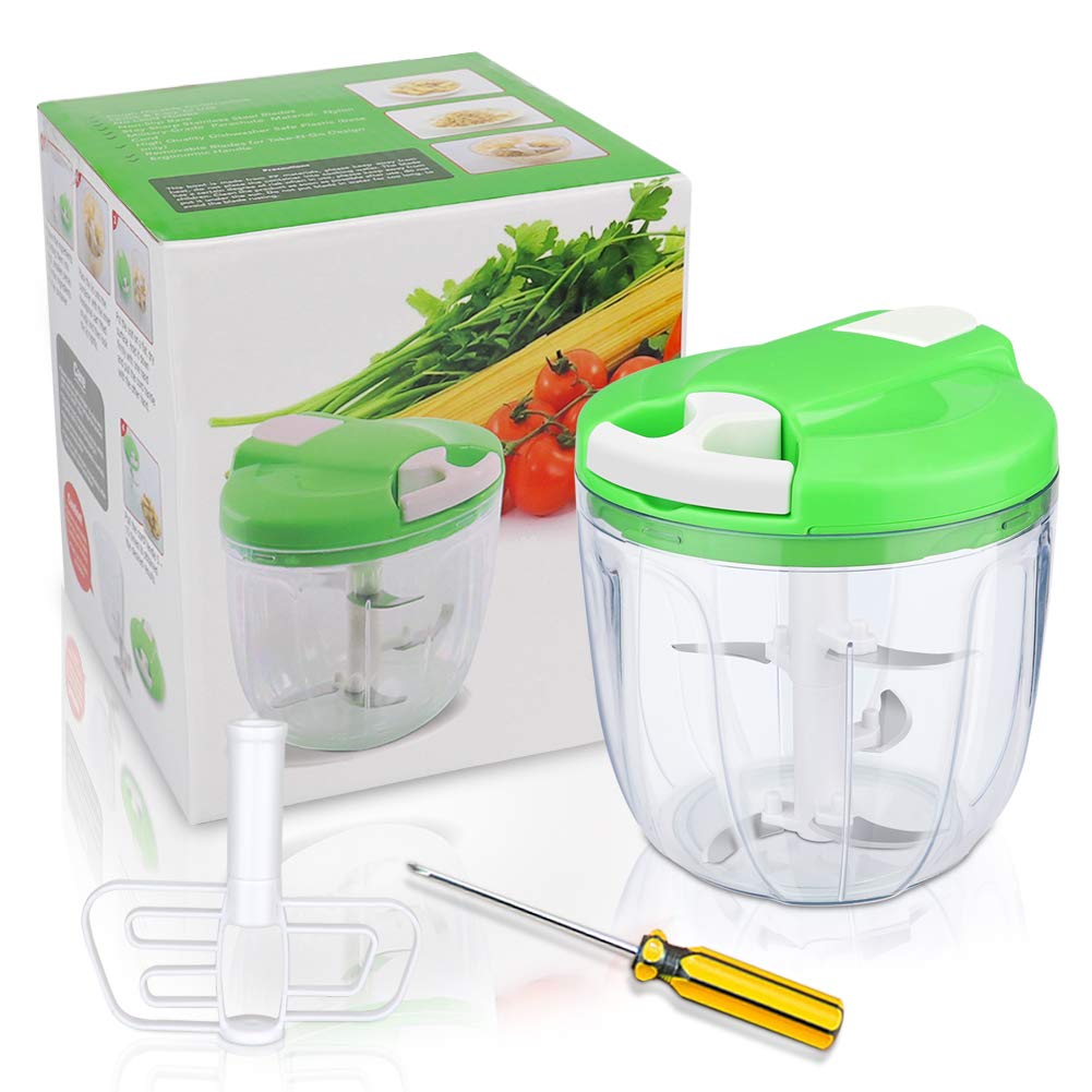 Cortador de Verduras Manual,DIAOCARE 5 cuchillas 1000 ml Mini Picadora
