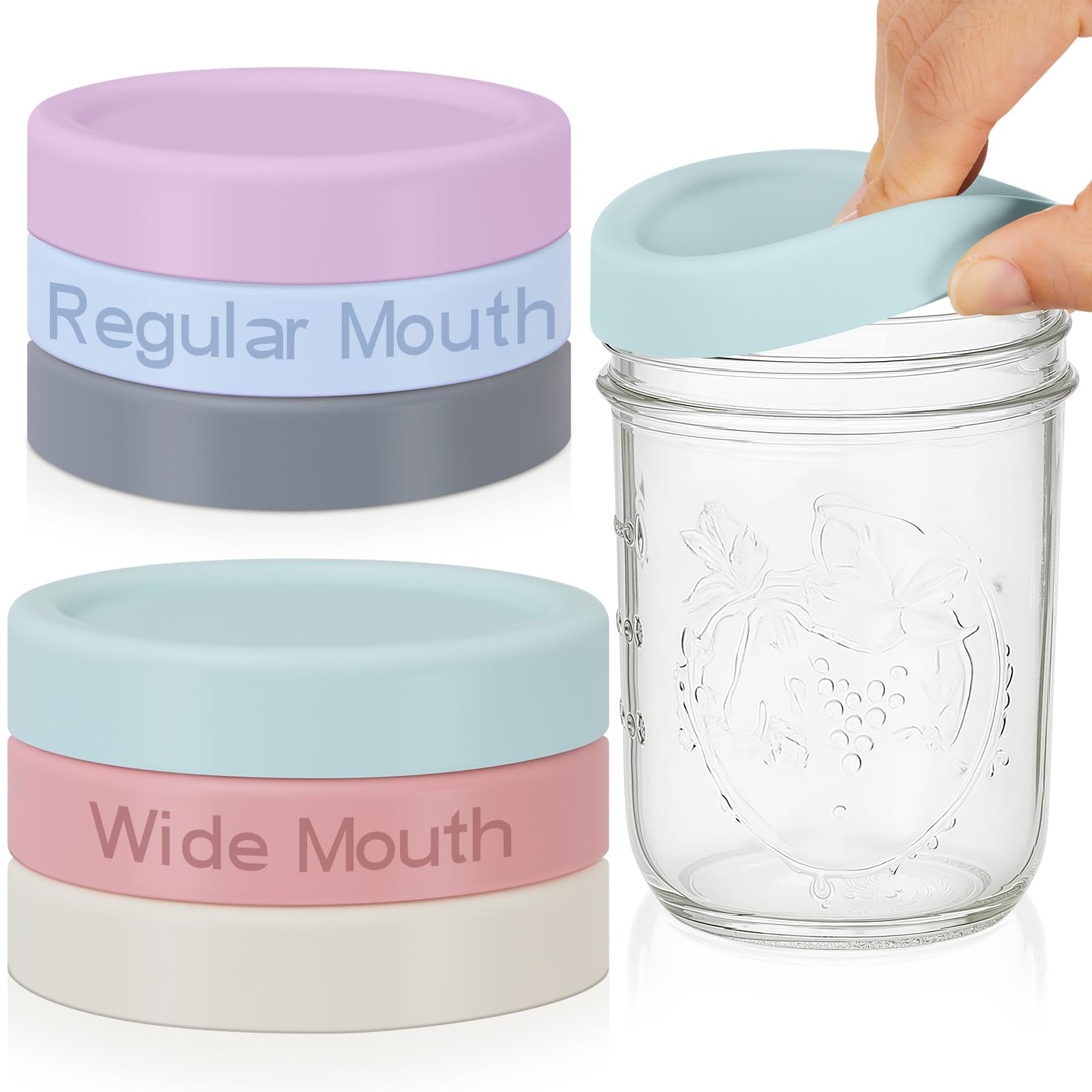 Photo 1 of Teenyyou 6 Pcs Mason Jars 3 Wide and 3 Regular Mouth Lids Mason Jar Lids Thickened Leak Proof Lid for 86 mm and 70 mm Wide and Regular Mouth, Reusable Canning Jar Caps (Morandi)