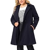 Agnes Orinda Plus Size Peacoat for Women Winter Notched Lapel Single Breasted Elegant Long Trench Coats Jacket