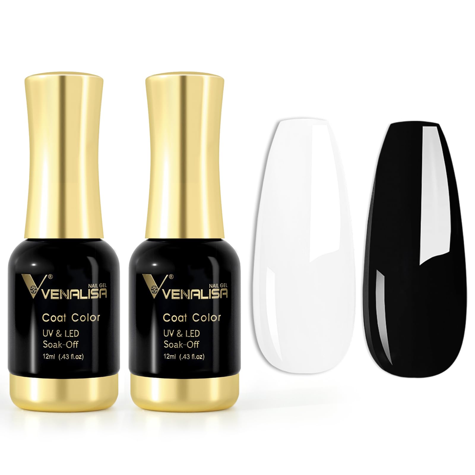 VENALISA Gel Nail Polish, 12ml white black Color Soak Off UV LED Nail Gel Polish Nail Art Starter Manicure Salon DIY at Home, 0.43 OZ (11120)