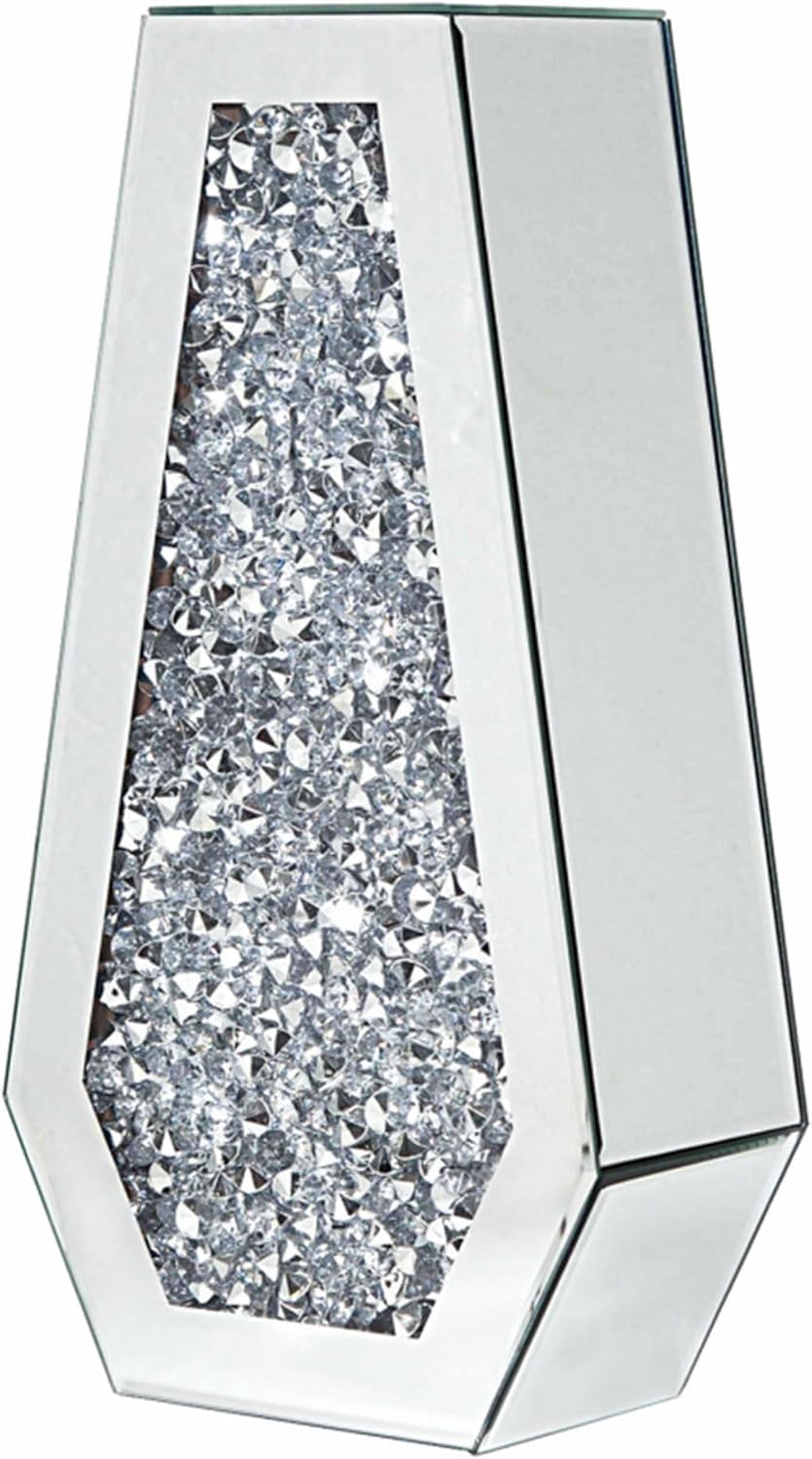 Crushed Diamond Mirrored Flower Vase 40cm Large Silver Crystal Glass Modern Luxury Tall Floor for Centerpieces, Living Room & Dining Table Décor Decorative Rhinestone Mirror