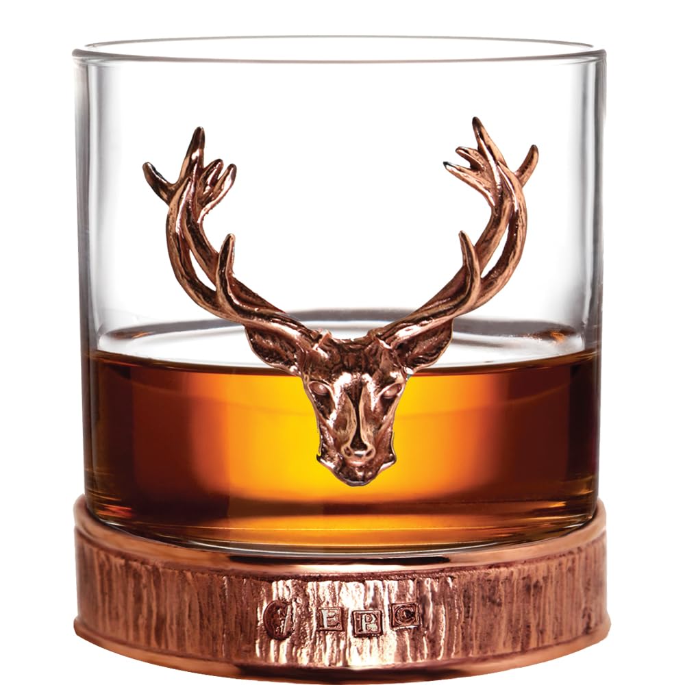 English Pewter Company Copper Stag Head Whisky Glass Tumbler with Pewter Base [STAG200]
