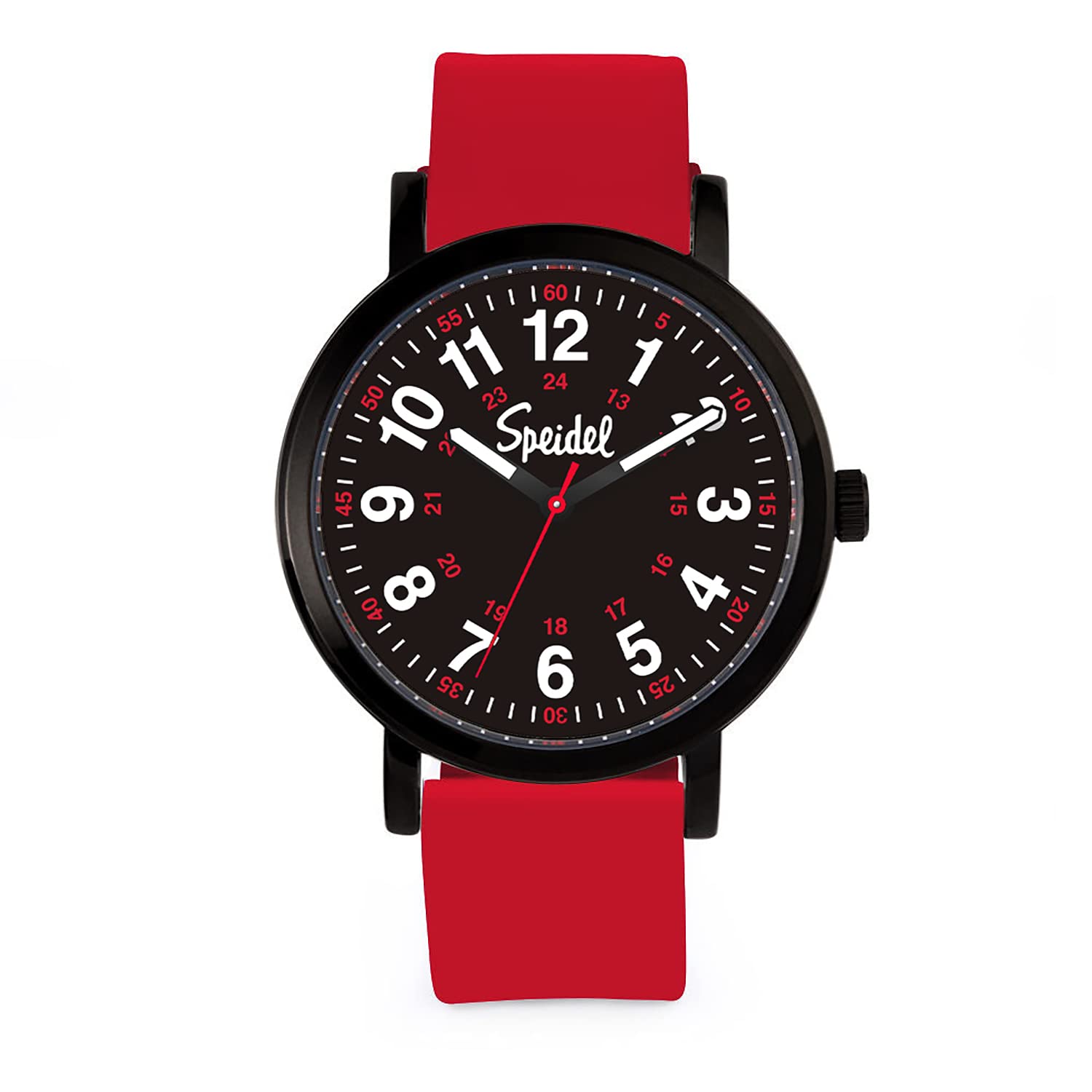 Speidel Original Scrub Watch™ for Nurse, Medical Professionals and Students – Various Medical Scrub Colors, Easy Read Dial, Military Time with Second Hand, Red w/Black Dial, Original Scrub — image 1