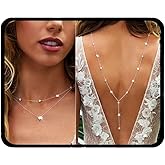 Tgirls Dainty Crystal Body Chain Sexy Backdrop Necklace Silver Body Chains Wedding Rhinestone Back Necklace for Women Bridemaid Jewelry