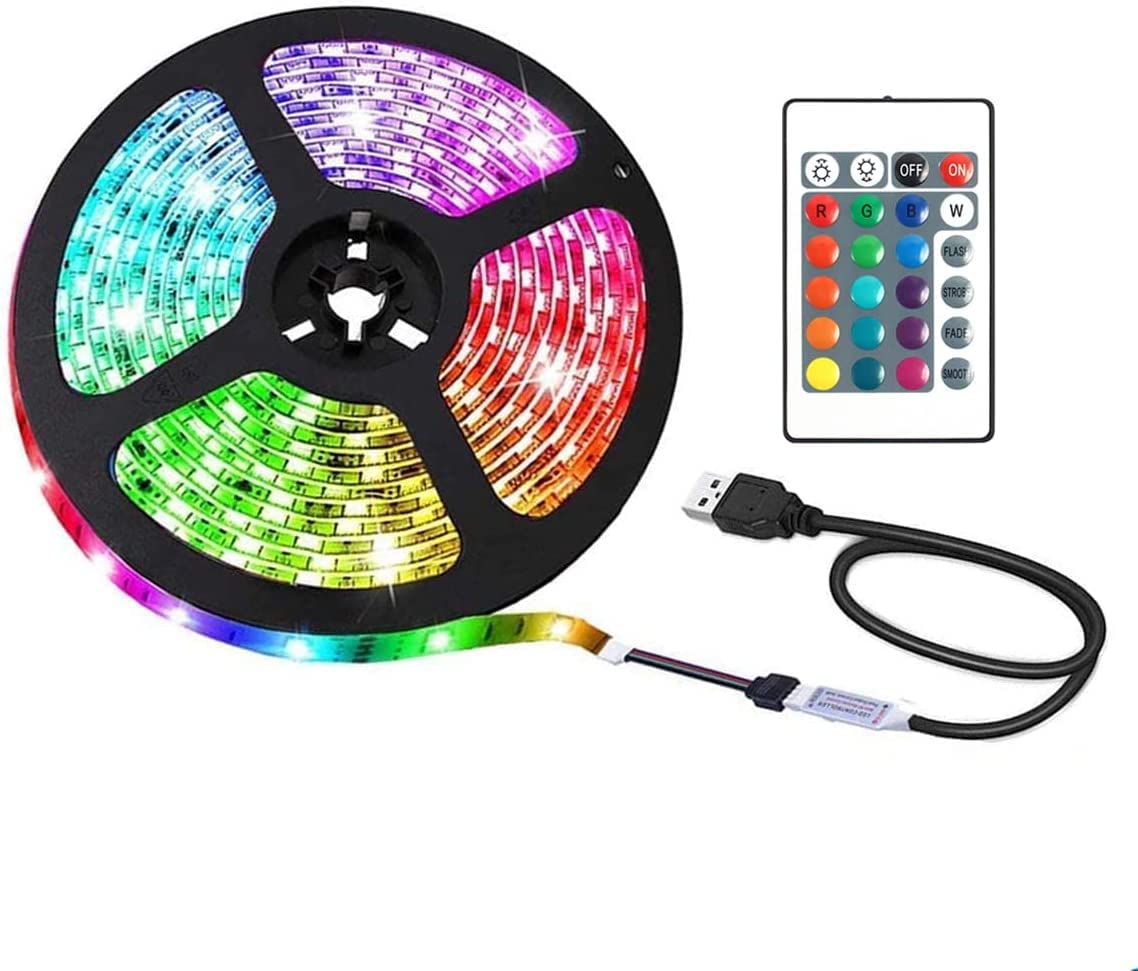 KPUPE RGB Color Changing USB LED Strip Lights with IR Remote Control for Indoor Decorations, TV Backlights, DIY (2M)