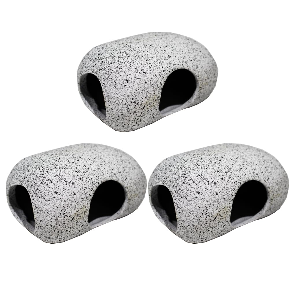 CWP Breeding & Play Ceramic Hideaway Rocks - Safe, Non-Toxic Small Aquarium Ornaments for Betta and More, Ideal for Fish Tank Decoration (3)