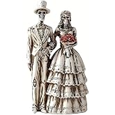 SUNLOREN Gothic Skeleton Couple Figurine Dark Romance Cake Topper Wedding Decor Spooky Skull Valentines Day Gifts for Bride and Groom Resin Home Bookshelf Decorations Art Aesthetics