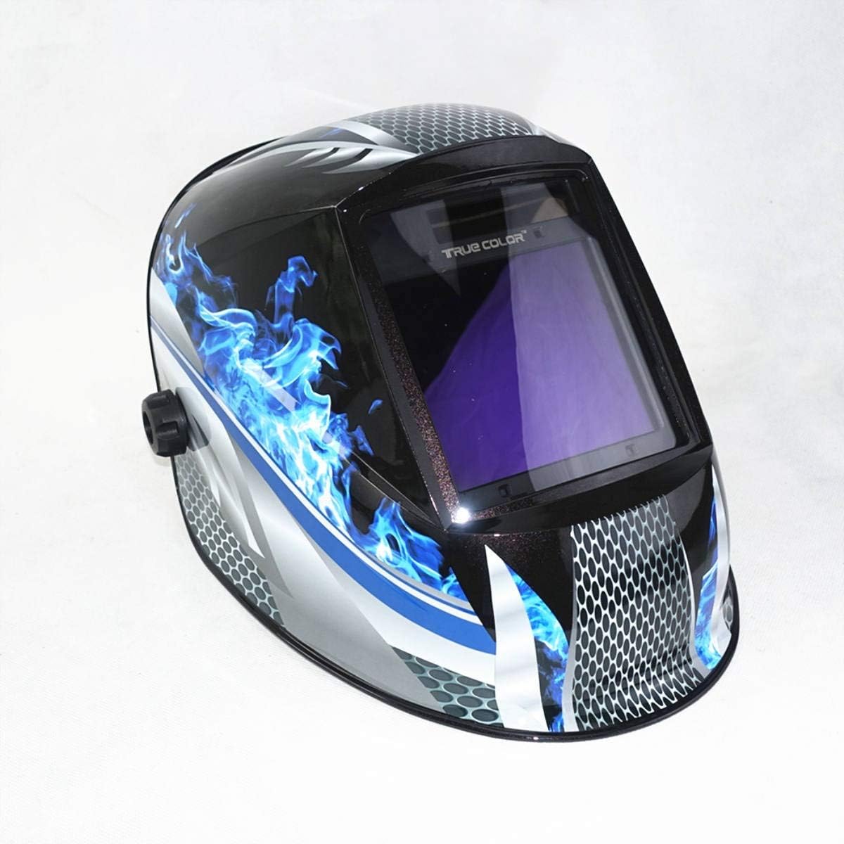 QPLNTCQ Welding Helmet Auto Darkening Welding Helmet View Size 98x88mm DIN 4-13 4 Sensors CE EN379 Welding Mask (Color : Blue, Size : Free)