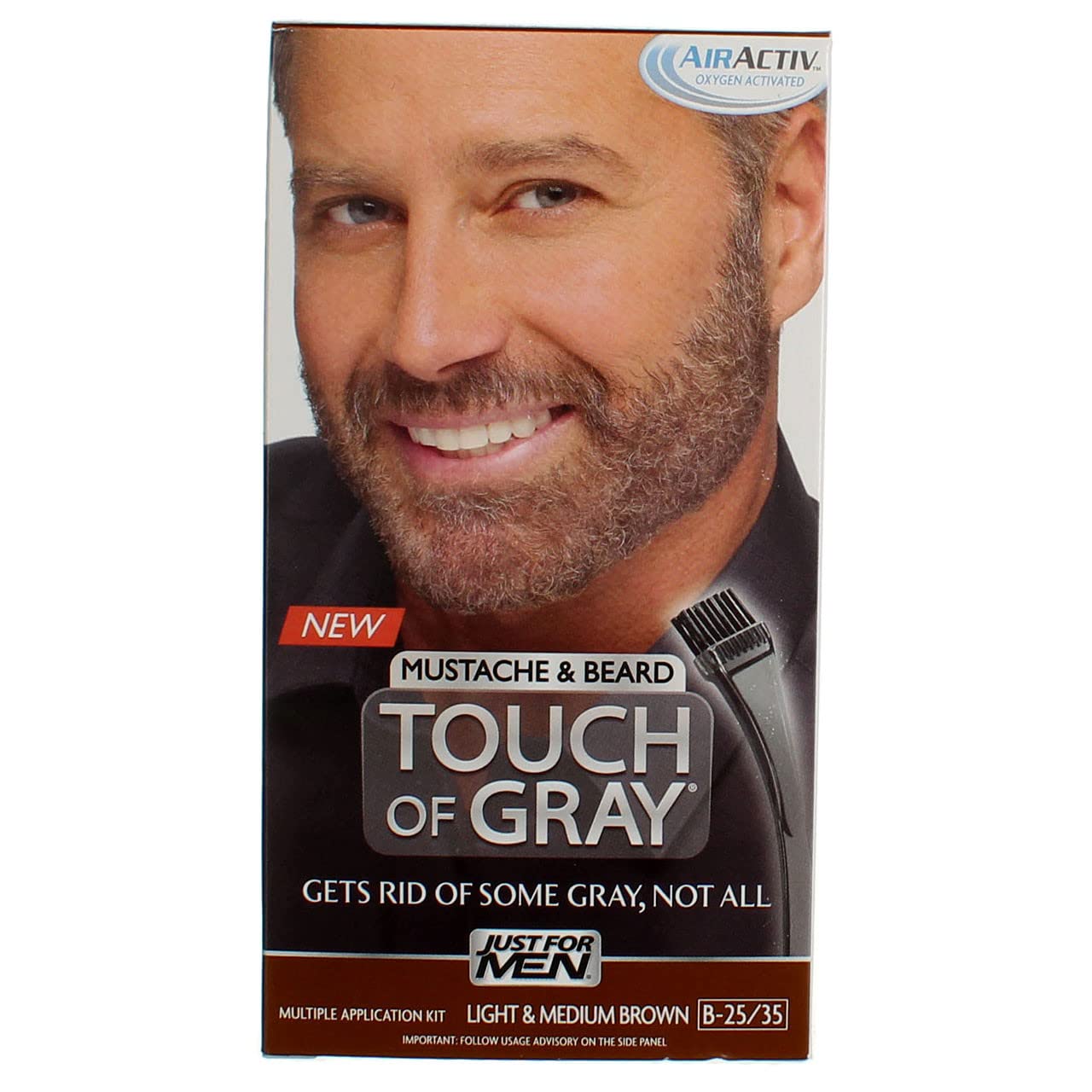 Photo 1 of JUST FOR MEN Touch of Gray Hair Color, Mustache & Beard Kit, Light & Medium Brown B-25/35, 1 ea (Pack of 4)