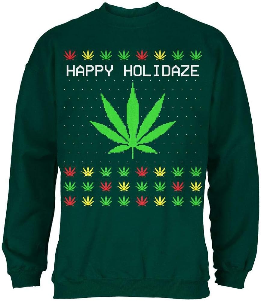 Pot Leaf Rasta Happy Holidaze Holidays Ugly Christmas Sweater Mens Sweatshirt