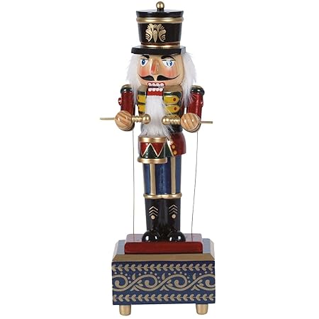 OBC Spieluhr Großer Nussknacker Trommler blau-Gold 32cm, Weihnachtslied Jingle Bells/Spieldose Holz Handbemalt Erzgebirge-Sti