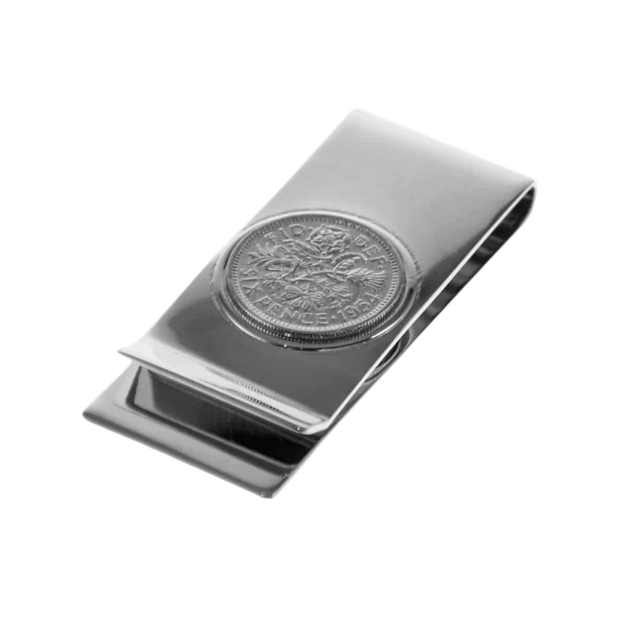 Ashton and Finch Lucky Sixpence Money Clip Polished Secure Silver Metal for Men